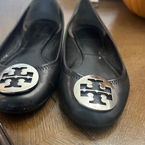 Tory Burch Black Flats with Silver Emblem